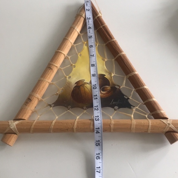 Rustic handpainted on leather & wood sticks frame Native American oil painting - Picture 2 of 16